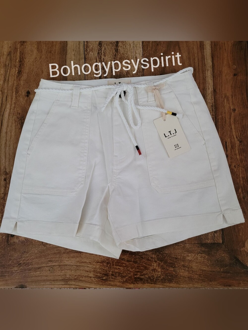 $60 L.T.J Letter to Juliet High Rise Chino Shorts, Small Off White